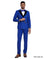 M & R Clothing Tazzio royal blue double breasted suit with black satin peak lapels worn by a man with a blue bow tie