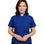 Woman wearing a royal blue M & R Clothing short sleeve clergy shirt with a classic white tab collar