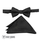 M & R Clothing Stacy Adams black paisley pre-tied bow tie and matching pocket square set for formal events