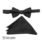 M & R Clothing Stacy Adams black paisley pre-tied bow tie and matching pocket square set for formal events