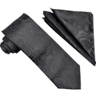 M & R Clothing Stacy Adams black paisley necktie and matching pocket square set for formal occasions