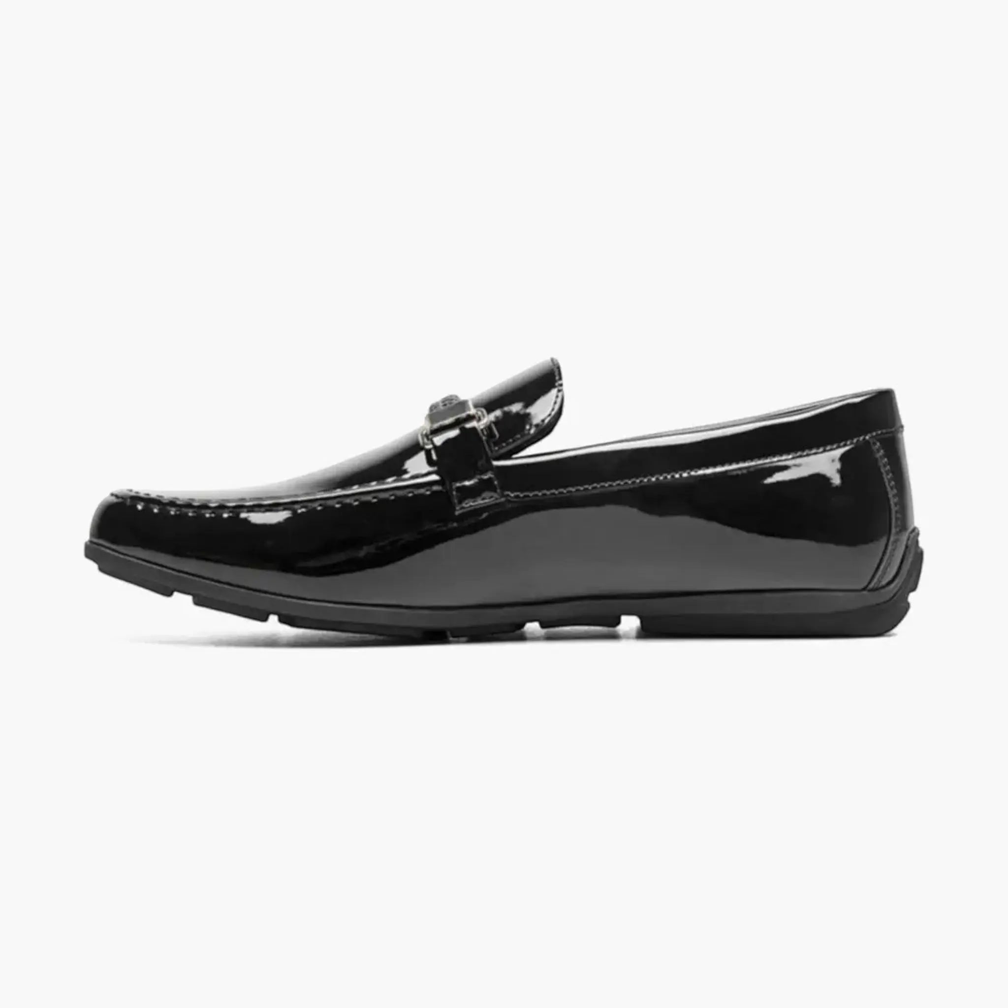 M & R Clothing Stacy Adams Sheridan black patent leather driver slip-on with horsebit hardware detail
