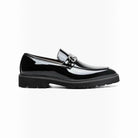 M & R Clothing Stacy Adams Carabello black patent leather slip-on loafer with silver-tone horsebit and lug sole.