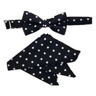 M & R Clothing Stacy Adams black and white polka dot pre-tied bow tie and matching pocket square formal set