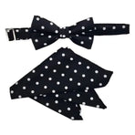 M & R Clothing Stacy Adams black and white polka dot pre-tied bow tie and matching pocket square formal set