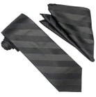 M & R Clothing Stacy Adams black tonal striped necktie and matching pocket square set for formal wedding attire.