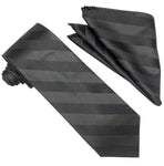 M & R Clothing Stacy Adams black tonal striped necktie and matching pocket square set for formal wedding attire.