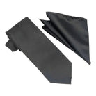 M & R Clothing Stacy Adams solid black necktie and matching pocket square set for formal occasions