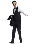 M & R Clothing Stacy Adams black 3-piece tuxedo set with vest, white shirt, and bowtie worn by a man in sunglasses
