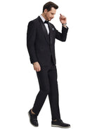 M & R Clothing Stacy Adams black 3-piece tuxedo set with satin shawl collar jacket on a male model