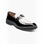 M & R Clothing Stacy Adams Carabello black and white patent leather slip-on loafers with gold-tone horsebit hardware.