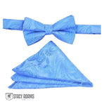 M & R Clothing Stacy Adams light blue paisley pre-tied bow tie and matching folded pocket square set
