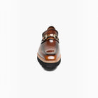 M & R Clothing Stacy Adams Carabello brown patent leather horsebit slip-on shoe with a chunky black lug sole