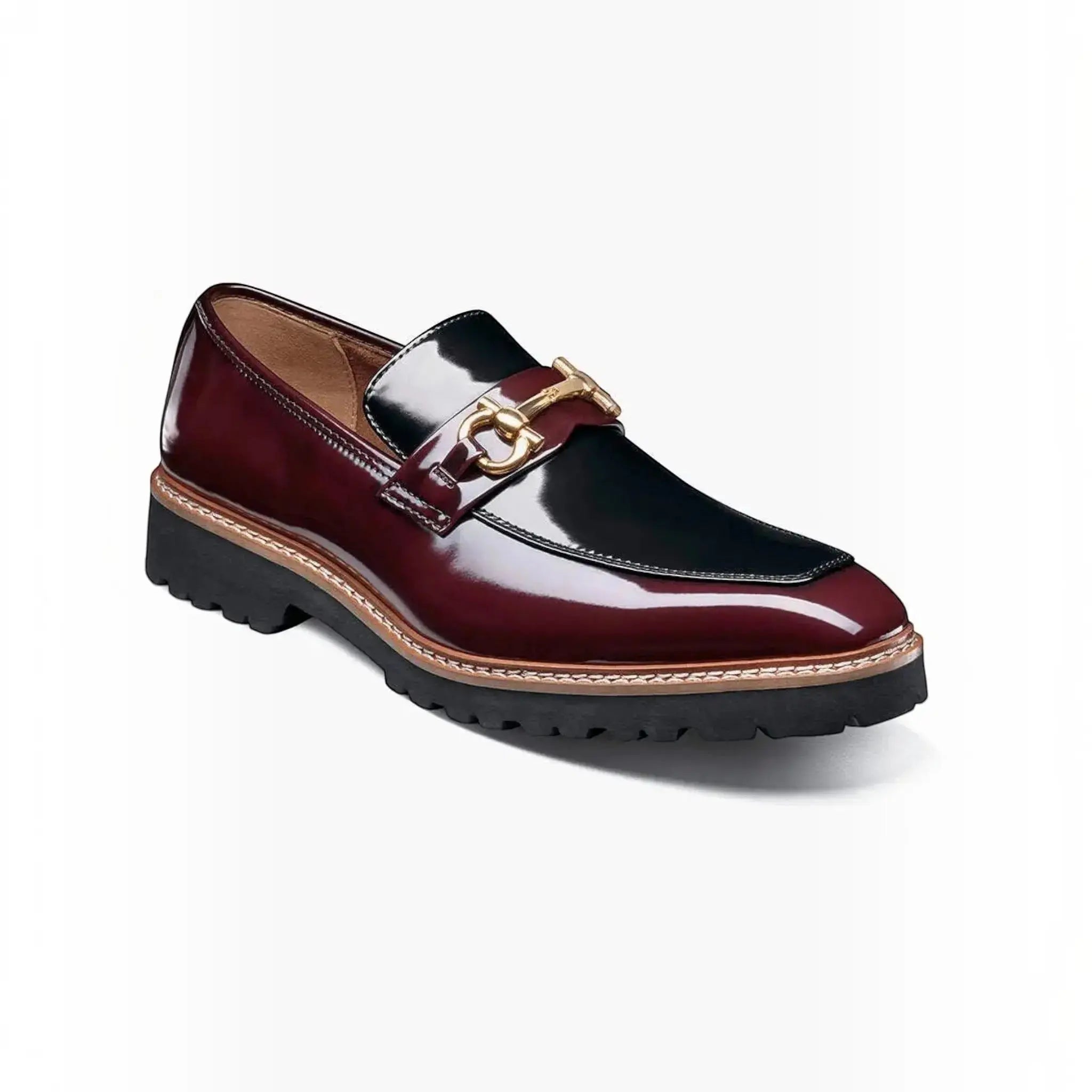 M & R Clothing Stacy Adams Carabello burgundy and black patent leather horsebit slip-on dress shoe with gold hardware