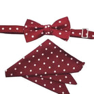 M & R Clothing Stacy Adams burgundy polka dot pre-tied bow tie and matching pocket square set for formal events