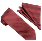 M & R Clothing Stacy Adams burgundy tonal striped necktie and matching pocket square set for formal wedding attire.