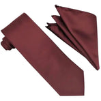 M & R Clothing Stacy Adams burgundy solid necktie and matching pocket square set for formal occasions