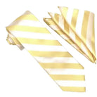 M & R Clothing Stacy Adams champagne tonal striped necktie and matching pocket square set for formal weddings