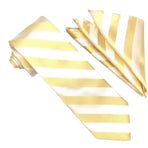 M & R Clothing Stacy Adams champagne tonal striped necktie and matching pocket square set for formal weddings