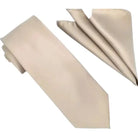 M & R Clothing Stacy Adams solid champagne necktie and matching folded pocket square for formal menswear