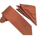 M & R Clothing Stacy Adams solid copper necktie and matching folded pocket square set for formal occasions.