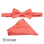 M & R Clothing Stacy Adams coral paisley pre-tied bow tie and matching pocket square set for formal events