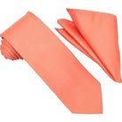 M & R Clothing Stacy Adams solid coral necktie and matching pocket square set for formal occasions