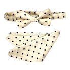 M & R Clothing Stacy Adams cream and black polka dot pre-tied bow tie and matching pocket square set