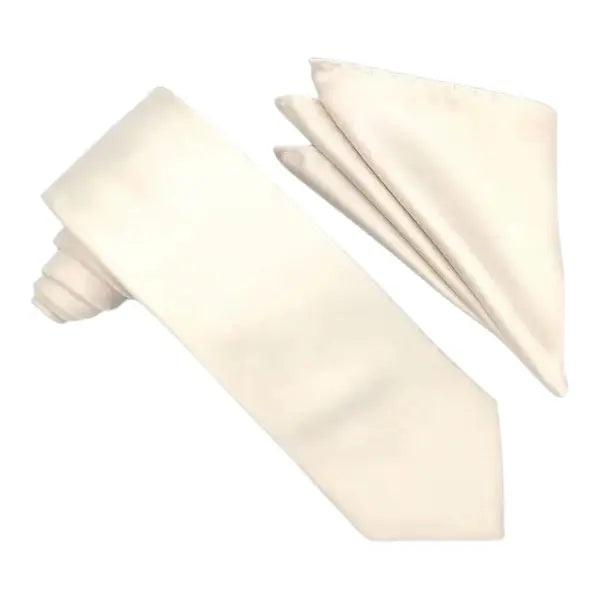 M & R Clothing Stacy Adams solid cream necktie and matching folded pocket square set for formal occasions