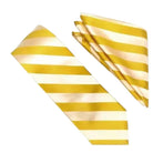 M & R Clothing Stacy Adams dark gold tonal striped wedding necktie and matching pocket square set