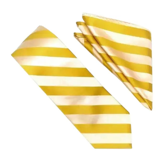 M & R Clothing Stacy Adams dark gold tonal striped wedding necktie and matching pocket square set