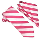 M & R Clothing Stacy Adams fuchsia and light pink striped wedding necktie and matching pocket square set