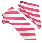 M & R Clothing Stacy Adams fuchsia and light pink striped wedding necktie and matching pocket square set