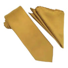 M & R Clothing Stacy Adams gold solid necktie and matching folded pocket square set for formal occasions