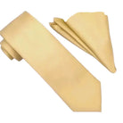 M & R Clothing Stacy Adams solid gold necktie and matching folded pocket square for formal menswear