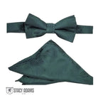 M & R Clothing Stacy Adams dark green paisley pre-tied bow tie and matching pocket square set for formal events