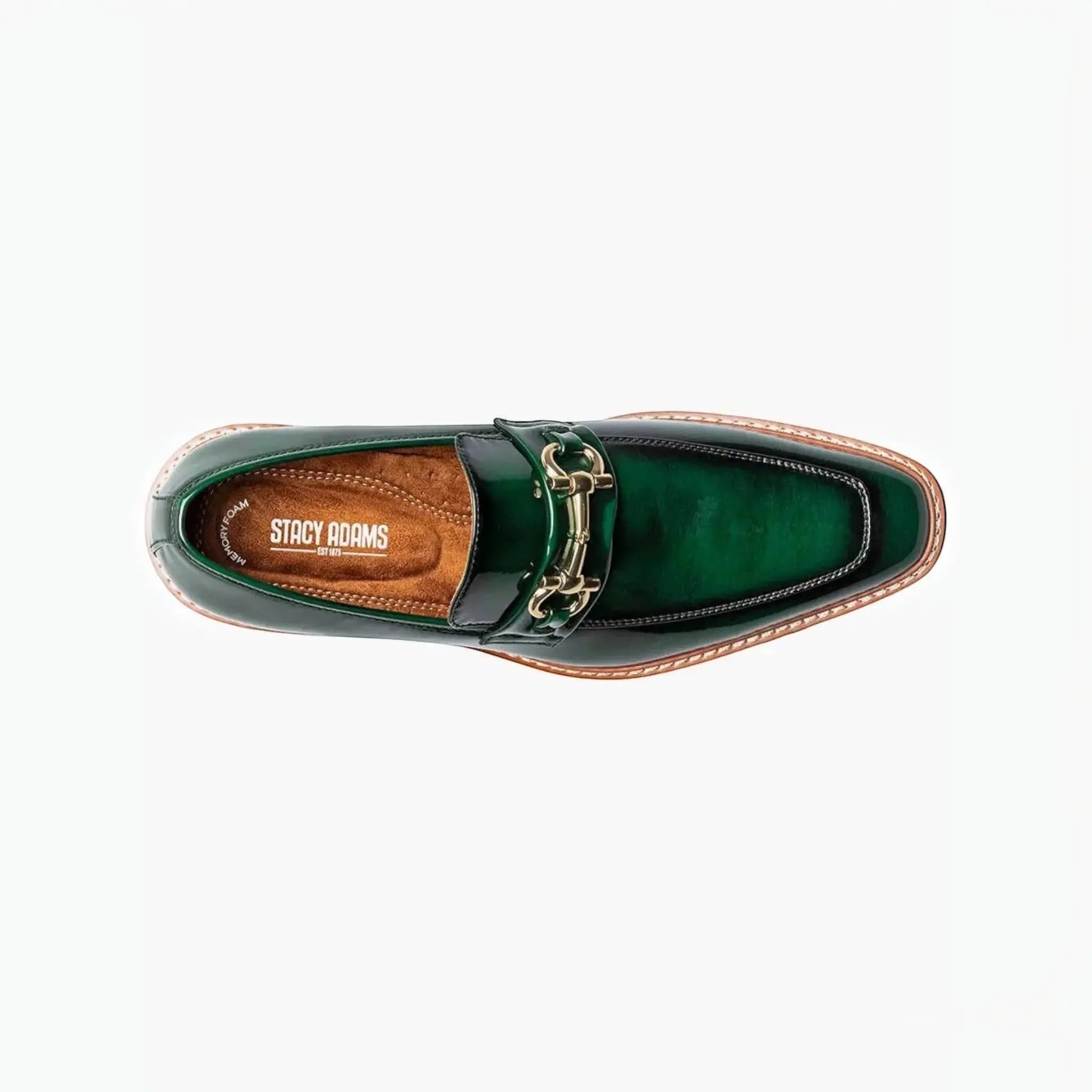 M & R Clothing Stacy Adams Carabello green patent leather horsebit slip-on dress shoe with gold-tone hardware