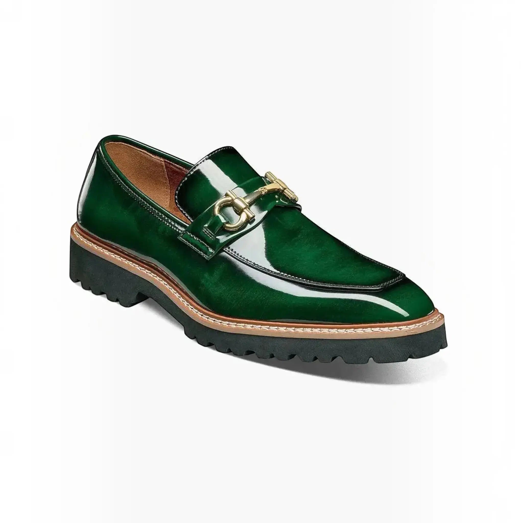 M & R Clothing Stacy Adams Carabello green patent leather slip-on loafers with gold-tone horsebit hardware