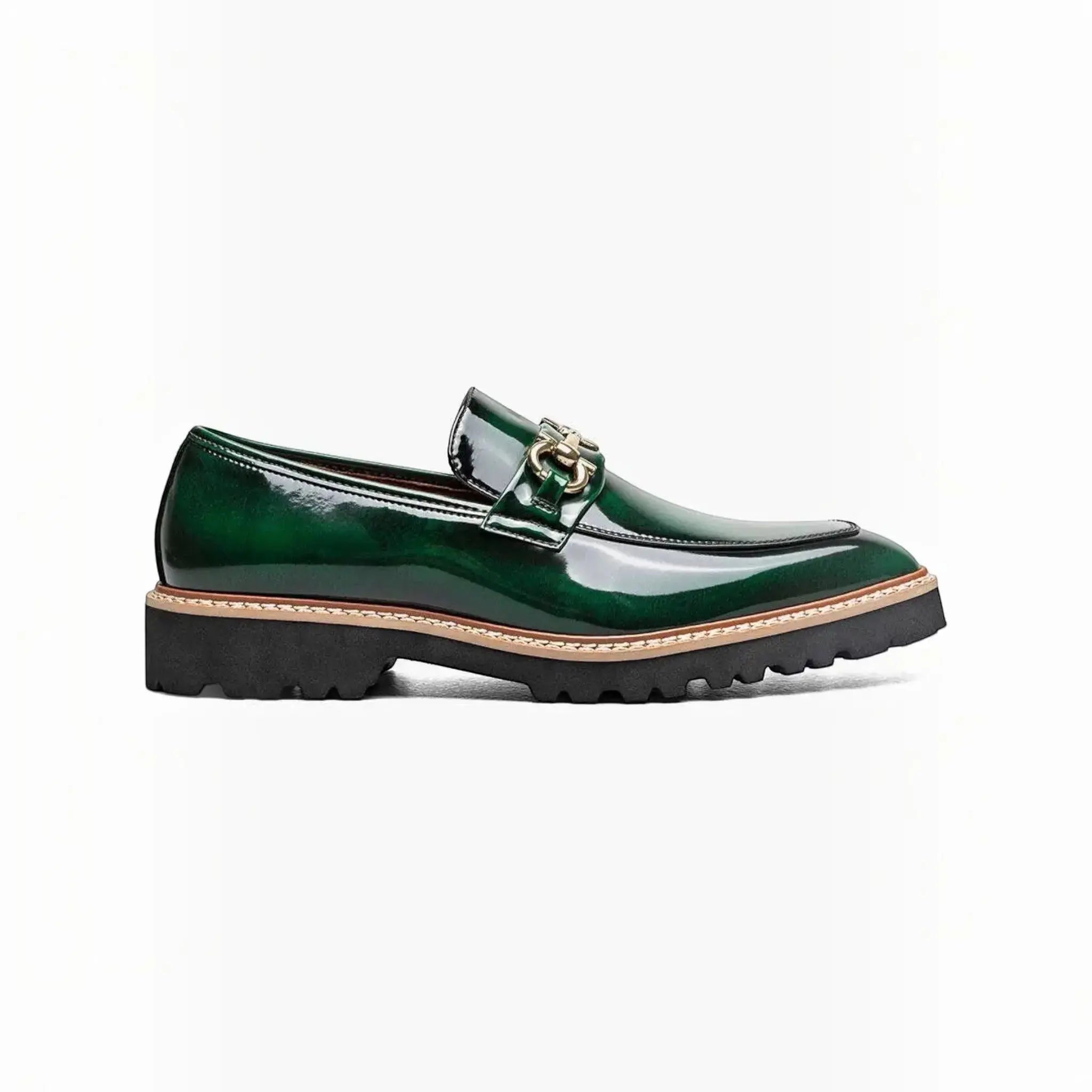 M & R Clothing Stacy Adams Carabello green patent leather slip-on loafer with gold-tone horsebit and lug sole