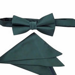 M & R Clothing Stacy Adams dark green satin bowtie and matching pocket square set for formal wear
