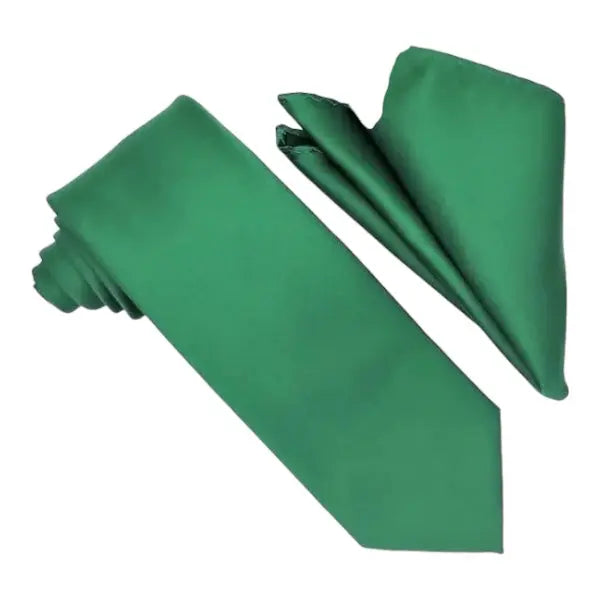 M & R Clothing Stacy Adams solid green necktie and matching pocket square set for formal occasions