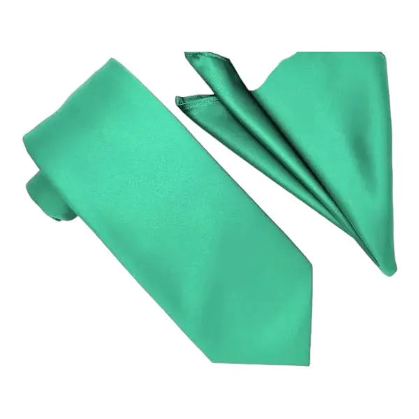 M & R Clothing Stacy Adams solid bright green necktie and matching pocket square set for formal occasions