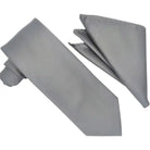 M & R Clothing Stacy Adams solid grey necktie and matching pocket square set for formal occasions