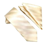 M & R Clothing Stacy Adams ivory tonal striped necktie and matching pocket square set for formal wedding attire