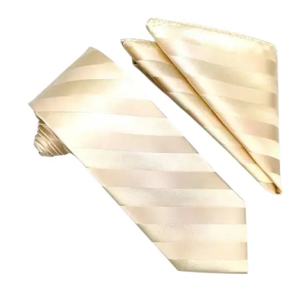 M & R Clothing Stacy Adams ivory tonal striped necktie and matching pocket square set for formal wedding attire