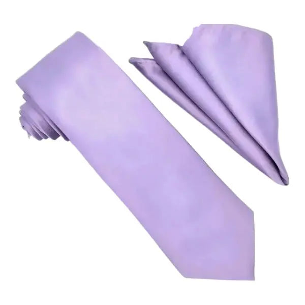 M & R Clothing Stacy Adams solid lavender necktie and matching folded pocket square set for formal occasions