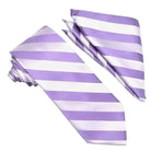 M & R Clothing Stacy Adams lilac tonal striped necktie and matching pocket square set for formal wedding attire