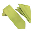 M & R Clothing Stacy Adams solid lime green necktie and matching pocket square set for formal occasions