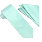 M & R Clothing Stacy Adams solid mint green necktie and matching folded pocket square for formal wear.