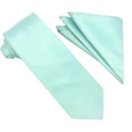 M & R Clothing Stacy Adams solid mint green necktie and matching folded pocket square for formal wear.